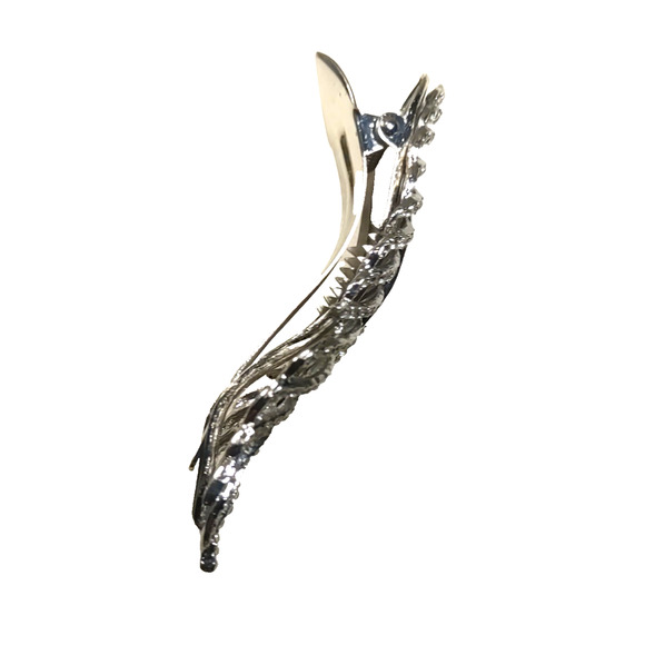 Hair Barrette Clip Silver Tone Rhinestone Feather Elegant Design Heavy Duty... - Picture 5 of 8